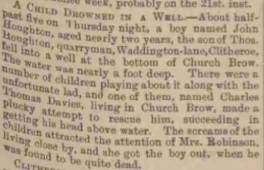 Child drowns in well .     Burnley Express & Clitheroe Division Advertiser